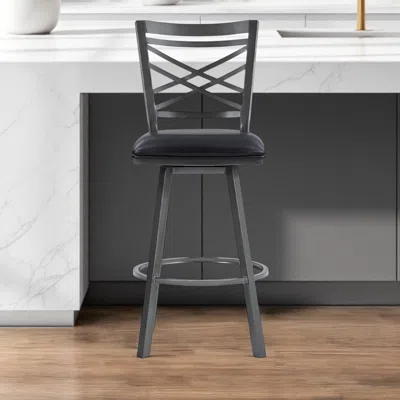 Hivvago 30" Black Faux Leather And Iron Bar Height Swivel Bar Chair
