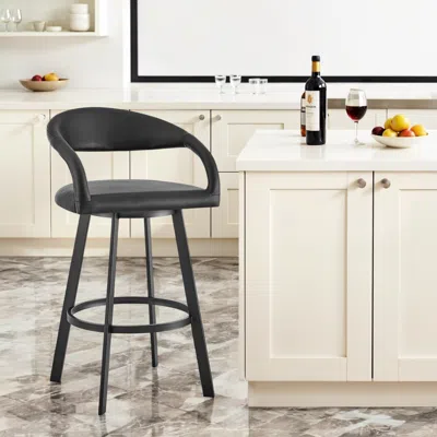 Hivvago 30" Black Faux Leather And Iron Low Back Bar Height Swivel Bar Chair