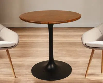 Hivvago 30" Brown And Black Rounded Solid Wood And Iron Pedestal Base Dining Table