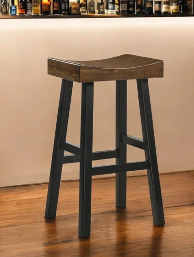 Hivvago 30" Brown And Black Solid Wood Backless Bar Height Bar Chair