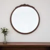 Hivvago 30" Brown Crowned Top Antiqued Glass Framed Accent Mirror In Silver