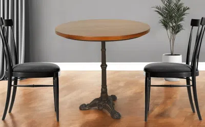 Hivvago 30" Chestnut And Black Rounded Solid Wood And Iron Pedestal Base Dining Table In Multi
