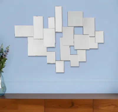 Hivvago 30" Clear Abstract Glass Contemporary Panels Unframed Accent Mirror In Silver