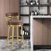 Hivvago 30" Coffee And Gold Faux Leather And Stainless Steel Low Back Bar Height Swivel Bar Chair In Brown