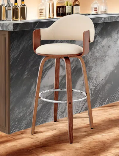 Hivvago 30" Cream And Brown Fabric Low Back Bar Height Swivel Bar Chair In Neutral