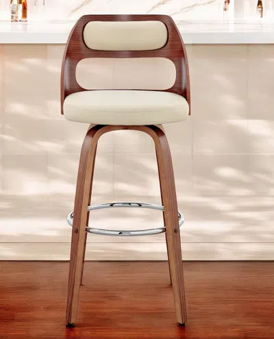 Hivvago 30" Cream And Brown Faux Leather Swivel Bar Chair