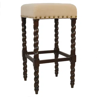 Hivvago 30" Cream And Espresso Solid Wood Backless Bar Height Bar Chair In Brown