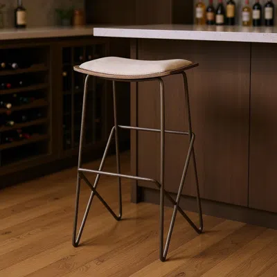 Hivvago 30" Cream And Gold Iron And Fabric Backless Bar Height Bar Chair In Brown