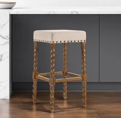 Hivvago 30" Cream And Natural Solid Wood Backless Bar Height Bar Chair In Brown