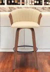 Hivvago 30" Cream And Wood Brown Faux Leather Swivel Bar Height Bar Chair In Neutral