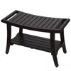 Hivvago 30" Dark Brown Teak Rectangular Shower Bench With Shelf In Black