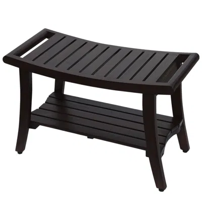 Hivvago 30" Dark Brown Teak Rectangular Shower Bench With Shelf In Black