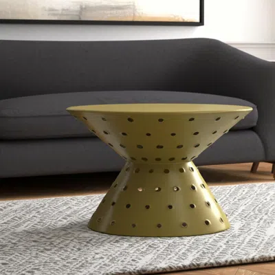 Hivvago 30" Gold Iron Round Pedestal Coffee Table In Green