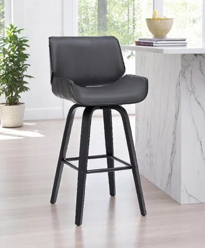 Hivvago 30" Gray And Black Faux Leather And Iron Bar Height Swivel Bar Chair