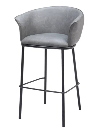 Hivvago 30" Gray And Black Faux Leather And Steel Bar Height Bar Chair