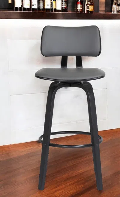 Hivvago 30" Gray And Black Faux Leather Swivel Low Back Bar Height Bar Chair