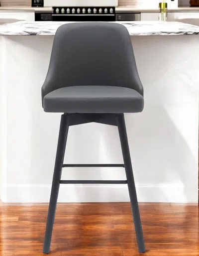 Hivvago 30" Gray And Black Faux Leather With Solid Wood Swivel Bar Height Bar Chair