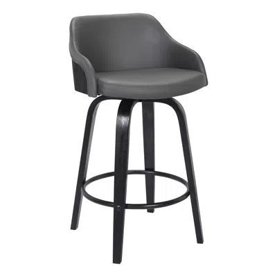 Hivvago 30" Gray And Black Iron Swivel Low Back Bar Height Bar Chair