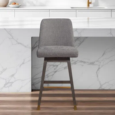 Hivvago 30" Gray And Brown Fabric And Solid Wood Swivel Bar Chair