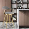 Hivvago 30" Gray And Gold Fabric And Stainless Steel Low Back Bar Height Swivel Bar Chair In Gray