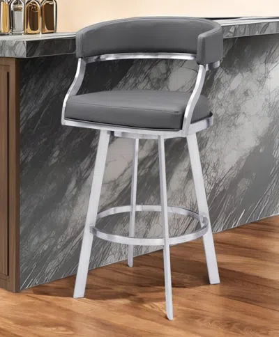 Hivvago 30" Gray And Silver Faux Leather And Iron Low Back Bar Height Swivel Bar Chair