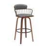 Hivvago 30" Gray And Wood Brown Faux Leather Swivel Low Back Bar Height Bar Chair In Gray