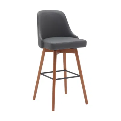 Hivvago 30" Gray And Wood Brown Faux Leather With Solid Wood Swivel Bar Height Bar Chair