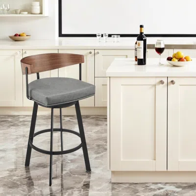 Hivvago 30" Gray Brown And Black Faux Leather And Iron Low Back Bar Height Swivel Bar Chair In Multi