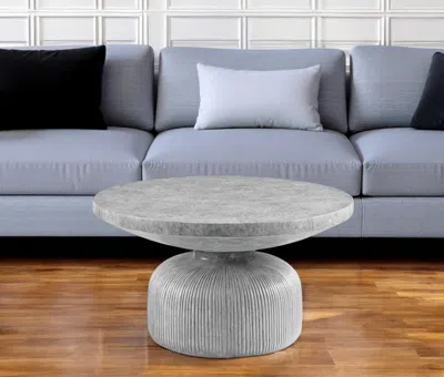 Hivvago 30" Gray Cement Round Pedestal Coffee Table