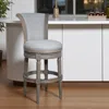 Hivvago 30" Gray Solid Wood And Linen Bar Height Swivel Bar Chair In Gray