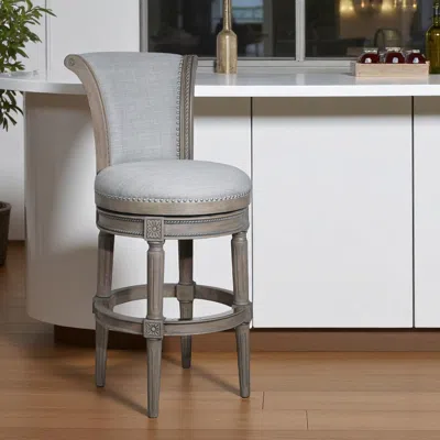 Hivvago 30" Gray Solid Wood And Linen Bar Height Swivel Bar Chair
