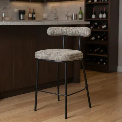 Hivvago 30" Green And Black Chenille And Steel Low Back Bar Height Bar Chair In Brown
