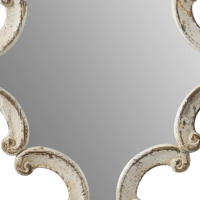 Hivvago 30 Inch Accent Wall Mirror, Carved Ornate Scrollwork Antique White Fir Wood In Gray