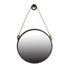 Hivvago 30 Inch Accent Wall Mirror With Rope Hanger And Round Black Metal Frame In Black