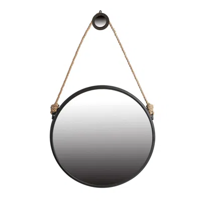 Hivvago 30 Inch Accent Wall Mirror With Rope Hanger And Round Black Metal Frame