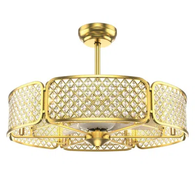 Hivvago 30 Inch Caged Ceiling Fan With Light Crystal Lampshade 6 Light Bases-brown In Gold
