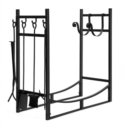 Hivvago 30 Inch Firewood Rack With 4 Tool Set Kindling Holders For Indoor And Outdoor In Black