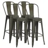 Hivvago 30 Inch Height Set Of 4 High Back Metal Industrial Bar Stools-