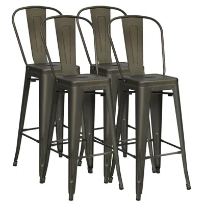 Hivvago 30 Inch Height Set Of 4 High Back Metal Industrial Bar Stools- In Green