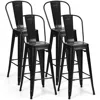 Hivvago 30 Inch Height Set Of 4 High Back Metal Industrial Bar Stools-