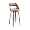 Hivvago 30 Inch Leatherette Barstool With Cut Out Back, Gray And Brown