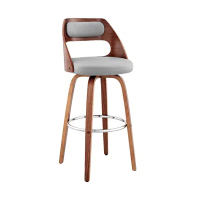 Hivvago 30 Inch Leatherette Barstool With Cut Out Back, Gray And Brown