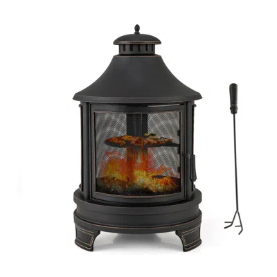 Hivvago 30 Inch Outdoor Fire Pit Chiminea With Grill For Garden Bbq In Black
