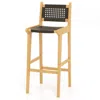 Hivvago 30 Inch Rattan Teak Wood Bar Stool With Backrest And Footrest