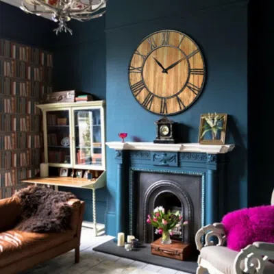 Hivvago 30 Inch Round Wall Clock Decorative Wooden Silent Clock With Battery