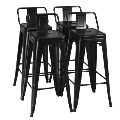 Hivvago 30 Inch Set Of 4 Metal Counter Height Barstools With Low Back And Rubber Feet-black