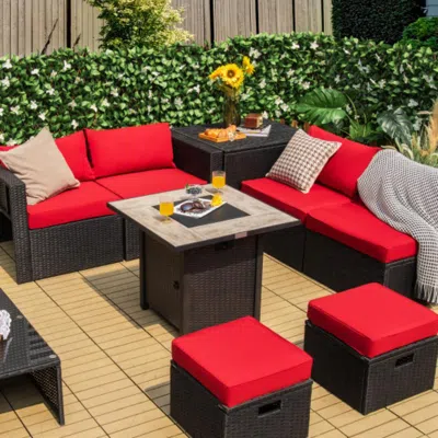 Hivvago 30 Inch Square Propane Gas Fire Pit Table Ceramic Tabletop In Red