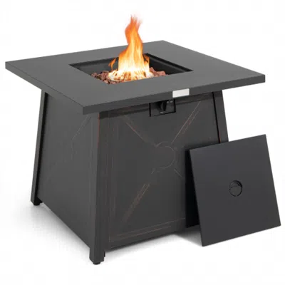 Hivvago 30 Inch Square Propane Gas Fire Table With Waterproof Cover In Black