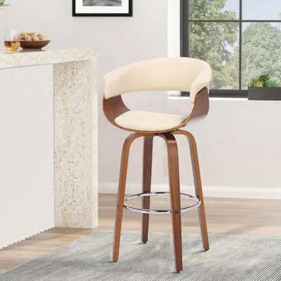 Hivvago 30 Inch Swivel Faux Leather Barstool With Curved Open Back, Brown