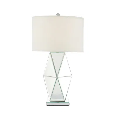 Hivvago 30 Inch Table Lamp, Geometric Mirrored Base, Set Of 2, Glass, Clear In White